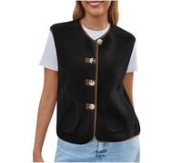 AMhomely Women's Fleece Gilet - Lightweight Sleeveless Vests Microfleece Bodywarmer Breathable Button Down Side Pockets Winter, Camping, Hiking (UK, Alpha, S, Regular, Regular, Black)