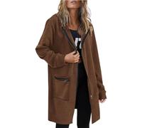 AMhomely Women's Fleece Hooded Coat with Pockets Oversized Knee Length Zip Jacket, Loose Fit Plain Autumn Winter,J21- Coffee,M