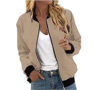 AMhomely Womens Full Zip Jacket Sweatshirts Long Sleeve Casual Coats With Pocket Lightweight Bomber Jacket Stand Collar Zipper Motorcycle Military Baseball Coats Khaki XL