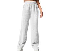 AMhomely Women's Fuzzy Lounge Pants Comfy Warm Fleece Pajama Long Pants Drawstring Elastic Waist Wide Leg Bottoms,P17- White,M