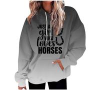 AMhomely Women's Gradient Hoodies Long Sleeve Tops For Women Uk Just A Girl Who Loves Horses Letter Print Hooded Pullover Tops Shirts With Pocket Loose Casual Tee Shirts Funny Tee Black XXL