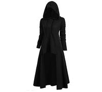 AMhomely Women's Halloween Printed Long Sleeve Hooded Pullover Dress Tops Ribbed Knitted Hooded Dress Jumper Vintage Medieval Tunic Swing Tops Solid Drawstring Knitted Cloak Coats Cape Black XXL