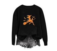 AMhomely Womens Halloween Sweatshirt Cute Fall Oversized Crewneck Ghost Graphic Spooky Long Sleeve Funny Pullover Going Out Tops,H20- Black,XXL