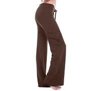 AMhomely Womens Hiking Trousers Cargo Pants Summer Casual Drawstring Activewear Leggings With Pocket Wide Legs Yoga Bootcut Joggers Ladies Elastic Waist Tracksuit Bottoms Brown M