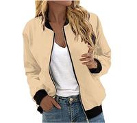 AMhomely Womens Jacket With Pocket Long Sleeve Zipper Coats Solid Baseball Jacket Zip Up Casual Coats Round Neck Classic Cardigan Outwear Ladies Open Front Tops Khaki L
