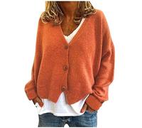 AMhomely Women's Knitted Cardigan Sweater Plus Size Button Down French Cashmere Casual Jacket V Neck Cropped Jumper Solid Loose Open Front Knitwear Ladies Orange S