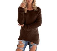 AMhomely Womens Ladies Teddy Fleece Sweatshirt Hooded Top Fluffy Warm Soft Cosy Pullover Jumper Long Sleeve Furry Tunic Tops Plain Basic Winter Warm Tee Shirts Pullover Tops Underwear Brown XL