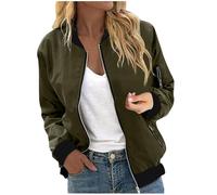 AMhomely Womens Lightweight Jackets Zip Up Coat Rib Collar Windbreaker Bomber Jacket Outwear