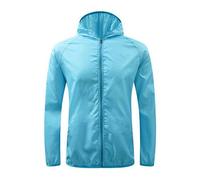 AMhomely Women's Lightweight Raincoat Packable Plus Size Long Sleeve Waterproof Coats Solid Quick Dry Cycling Jacket Outdoor Sunscreen Coats Zipper Hooded Trench Poncho for Walking Camping Sky Blue M