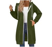 AMhomely Women's Long Hoodie Sweatshirt - Oversized Two Way Zipper Fleece Pullover with Pockets, Relaxed Fit Casual Winter Top for Daily Wear & Lounge Army Green
