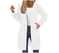 AMhomely Women's Long Hoodie Sweatshirt - Oversized Two Way Zipper Fleece Pullover with Pockets, Relaxed Fit Casual Winter Top for Daily Wear & Lounge White