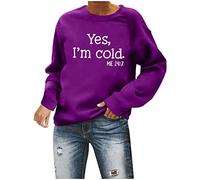 AMhomely Womens Long Sleeve Tops Funny Letter Print Tunic Tops Crew Neck Plain T-Shirts Baseball Shirts Tunics Pullover Sale Clearance UK Size, 02 Purple, M