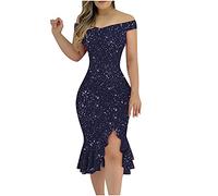 AMhomely Women's Off Shoulder Elegant Empire Waist Bodice Bridesmaid Prom Evening Dresses with Side Slit Summer Dinner Party Dresses Ladies Bodycon Pencil Mermaid Midi