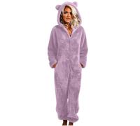AMhomely Women's Onesies Pajamas Sherpa Fleece One Piece Romper Zipper Cute Jumpsuit Pajama Loungewear Warm Fuzzy Hooded Pant Playsuit Sleepwear PJs Holiday Party for Adults, Teens