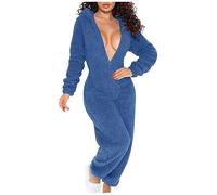 AMhomely Women's Onesies Pajamas Sherpa Fleece One Piece Romper Zipper Cute Jumpsuit Pajama Loungewear Warm Fuzzy Hooded Pant Playsuit Sleepwear PJs Holiday Party for Adults, Teens