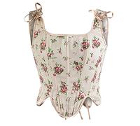 AMhomely Women's Overbust Sweetheart Lace Up Plastic Bones Corset Bustier Top Sale Clearance, 02 Pink Rose