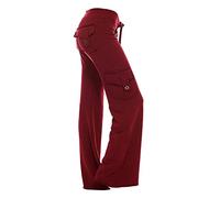 AMhomely Womens Plus Size Cargo Trousers Elastic Waist Long Flared Pants Gym Running Yoga Tracksuit Activewear Bootcut Yoga Pants UK Size 14 16 18 20, 01 Wine