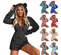 AMhomely Women's Plus Size Fleece Pyjamas,Fluffy Soft Hooded Pyjama Set Winter Fall Cat Ear Pockets Sleeping Jumpsuit Cute Fleece Pajamas Suit Hooded Sleepwear Bodysuit Sale Clearance, B-beige, M