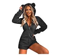 AMhomely Women's Plus Size Fleece Pyjamas,Fluffy Soft Hooded Pyjama Set Winter Fall Cat Ear Pockets Sleeping Jumpsuit Cute Fleece Pajamas Suit Hooded Sleepwear Bodysuit Sale Clearance, B-black, M