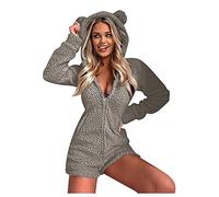 AMhomely Women's Plus Size Fleece Pyjamas,Fluffy Soft Hooded Pyjama Set Winter Fall Cat Ear Pockets Sleeping Jumpsuit Cute Fleece Pajamas Suit Hooded Sleepwear Bodysuit , B-grey, XL