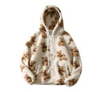 AMhomely Womens Plush Hoodie Bear Pattern Sweatshirts Winter Fluffy Fleece with Pockets Sherpa Pullover Outwear Sale Ladies Warm Crewneck Loose Outerwear Clearance, 01 White, M