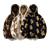 AMhomely Womens Plush Hoodie Full Zip/Pull On Bear Pattern Sweatshirts Winter Fluffy Fleece Tops with Pockets Sherpa Pullover Sale Ladies Casual Warm Crewneck Pullover Loose Outerwear, 01 Black, S
