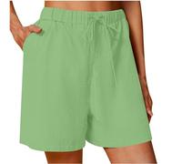 AMhomely Womens Pocket Holiday Beach Shorts Plus Size Wide Leg Solid Drawstring Mint Green