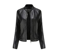AMhomely Womens Pockets Zipper Leather Jacket Ladies Slim Fit Soft Faux Leather Jacket Lightweight Waterproof Coat Jackets Zip up Trendy Coats Windbreaker Ladies Outerwear