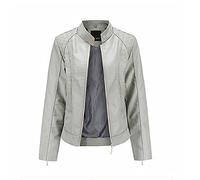AMhomely Womens Pockets Zipper Leather Jacket Ladies Slim Fit Soft Faux Leather Jacket Lightweight Waterproof Coat Jackets Zip up Trendy Coats Windbreaker Ladies Outerwear A-Grey