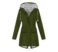 AMhomely Womens Rain Jacket Waterproof Hooded Coat with Striped Lining Snap Closure for Outdoor Hiking Walking