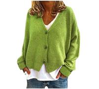 AMhomely Women's Red V-Neck Cardigan, Long Sleeve, Cropped, Lightweight, Casual, Knitted, Button Down, Solid, Ribbed Cuffs, Sweater, Outwear