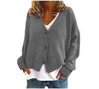 AMhomely Women's Red V-Neck Cardigan, Long Sleeve, Cropped, Lightweight, Casual, Knitted, Button Down, Solid, Ribbed Cuffs, Sweater, Outwear