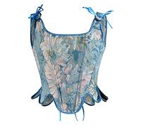 AMhomely Women's Rococo Lace Corset Tops Sleeveless Spaghetti Strap Bustier Cami Tanks Push Up Corset Crop Top Vintage Streetwear, 02 Blue
