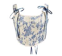 AMhomely Women's Rococo Lace Corset Tops Sleeveless Spaghetti Strap Bustier Cami Tanks Push Up Corset Crop Top Vintage Streetwear, 03 Blue