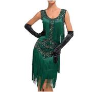 AMhomely Womens Sequin Flapper Dress Ladies Plus Size Fancy Dress Costumes Sequin Tassle Midi Dresses Mesh Glitter Cocktail Dresses V Neck Bodycon Elegant Party Evening Gown Green M