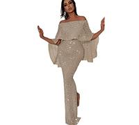 AMhomely Womens Sequin Mermaid Evening Gowns Cold Shoulder Bodycon Maxi Long Sheath Dress Ladies Elegant Evening Dresses Work Office Occasion Party Prom Formal Gowns Bodice Pencil Slim Dresses Gold