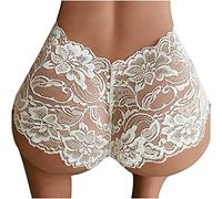 AMhomely Women's Sexy Lace Peach Buttocks Underwear High Waist Panties Silky Comfy Panties, 01 White, M