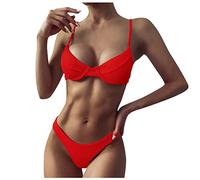 AMhomely Womens Sexy Push Up Basic Triangle Bikini Swim Sets for Women UK Sexy Push Up Basic Triangle Bikini Sexy Contrast Solid Split Swimming Costume Set Two Piece Swimsuit Sets Red M