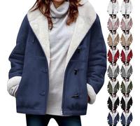 AMhomely Womens Shacket Jacket Long Sleeve Fleece Lined Hooded Jackets Fall Winter Warm Coat Plus Size Winter Coats Sherpa Lined Warm Lapel Duffle Toggle Outerwear