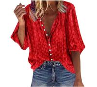 AMhomely Womens Shirts And Blouses Uk Plus Size Ladies Long Sleeve Button Up Shirts Vintage Print Oversized Shirts Tunic Tops Puff Sleeve Smart Casual Shirts Rops V Neck Basic Tunic Tops Red 3XL