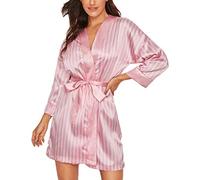 AMhomely Women's Short Kimono Robe Silky Satin Bathrobe Bride Bridesmaids Getting Ready Sleepwear Soft Nightgown