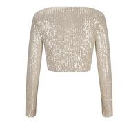 AMhomely Womens Sparkly Sequin Crop Top Long Sleeve Women Tee Loose Short Shirts Sequin Shimmer Tunic Tops Solid Party Tee Shirts Crewneck Classic Y2K Pullover Tops Sparkling Clubwear Beige S