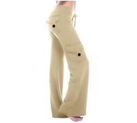 AMhomely Womens Straight Leg Pants with Pockets Full Size Cargo Trousers Elastic Waist Long Flared Pants Gym Running Yoga Tracksuit Activewear UK Size 6-20