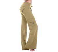 AMhomely Womens Straight Leg Pants with Pockets Full Size Cargo Trousers Elastic Waist Long Flared Pants Gym Running Yoga Tracksuit Activewear UK Size 6-20