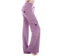 AMhomely Womens Straight Leg Pants with Pockets Full Size Cargo Trousers Elastic Waist Long Flared Pants Gym Running Yoga Tracksuit Activewear UK Size 6-20