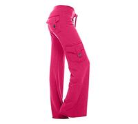 AMhomely Womens Straight Leg Pants with Pockets Full Size Cargo Trousers Elastic Waist Long Flared Pants Gym Running Yoga Tracksuit Activewear UK Size 6-20