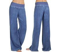 AMhomely Women's Straight Leg Pull On Trousers Ladies Pants Slacks Full Length Jeans Women Casual High Waist Elasticity Denim Wide Leg Palazzo Pants Jeans Trousers