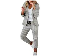 AMhomely Womens Suit Jackets & Blazers 2 Piece Outfits Business Sets Long Sleeve Blazer Trousers Office Suit Elegant Laple Coats Pants Smart Outfits Work Office Formal Blazer Long Sleeve Set Gray XL