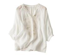 AMhomely Womens Summer Blouse Half Sleeve Embroidery Shirts for Women Elegant Oversize Tunic Tops Lightweight Casual Blouse Shirts Solid Loose Pullover Tops Comfort Breath Dressy White XXL