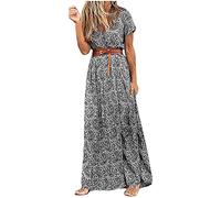 AMhomely Women's Summer Boho Maxi Dress - V-Neck, Short Sleeve, Beach & Cocktail Dresses -